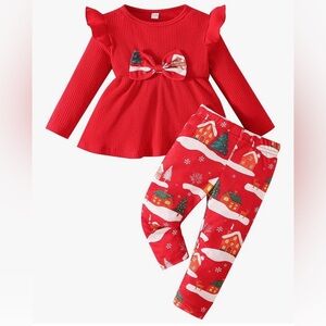 NWOT Kids Toddler Girl Christmas Holiday Outfit with Bow. Matching Set 2-3T